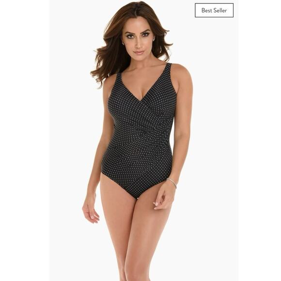 Miraclesuit Pin Point Oceanus One Piece Polka Dot Monokini Swimsuit Size 18 - Picture 1 of 11
